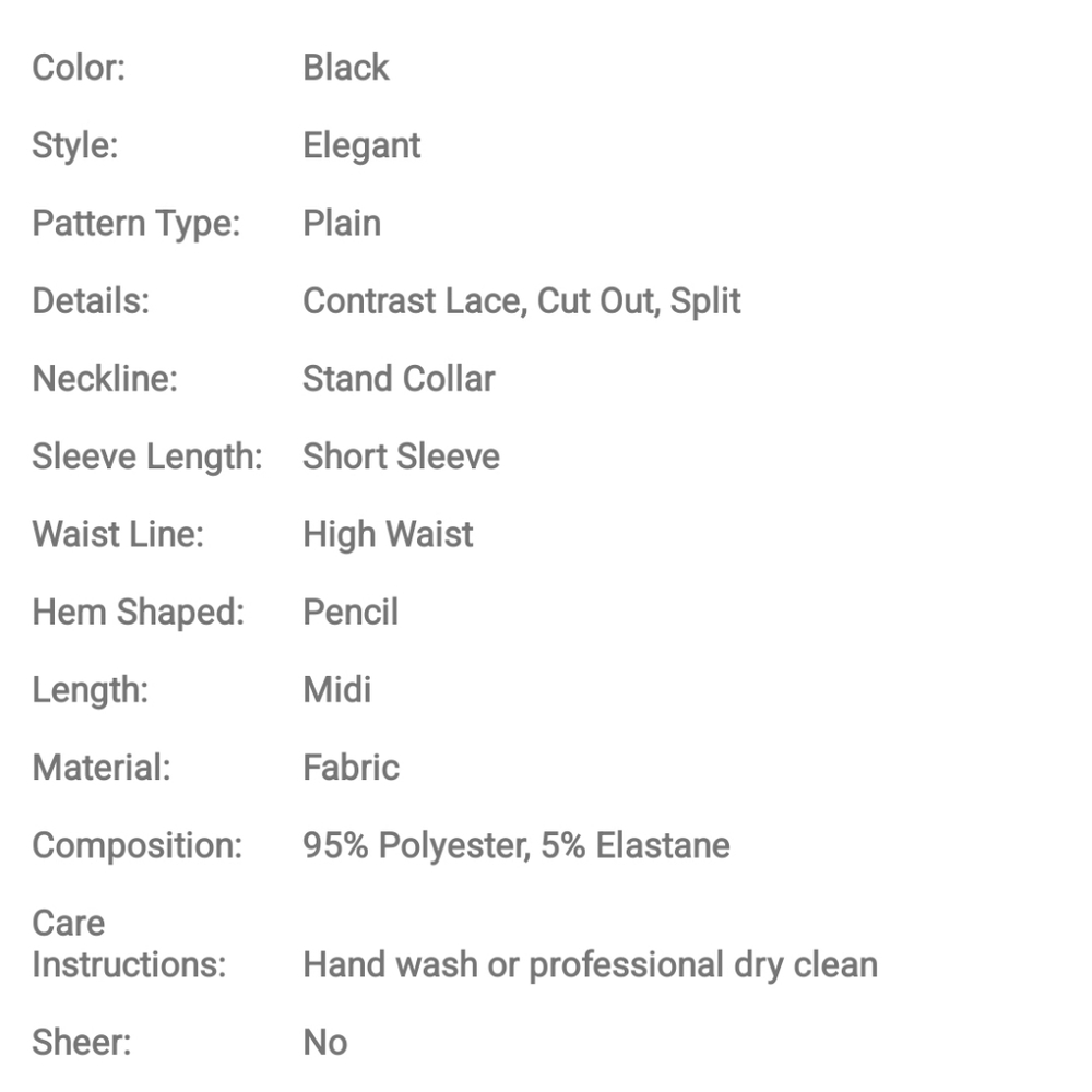 Lace Cut Out Split Back Bodycon Dress || Size 2XL || Black - Picture 6 of 15